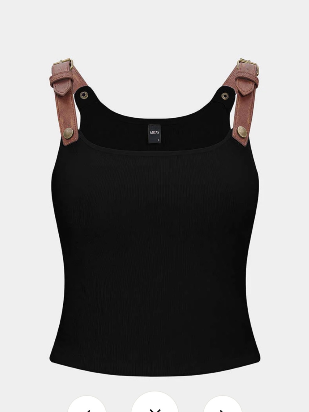 Mikasa Black Ribbed Tank with Brown Leather Strap Accents